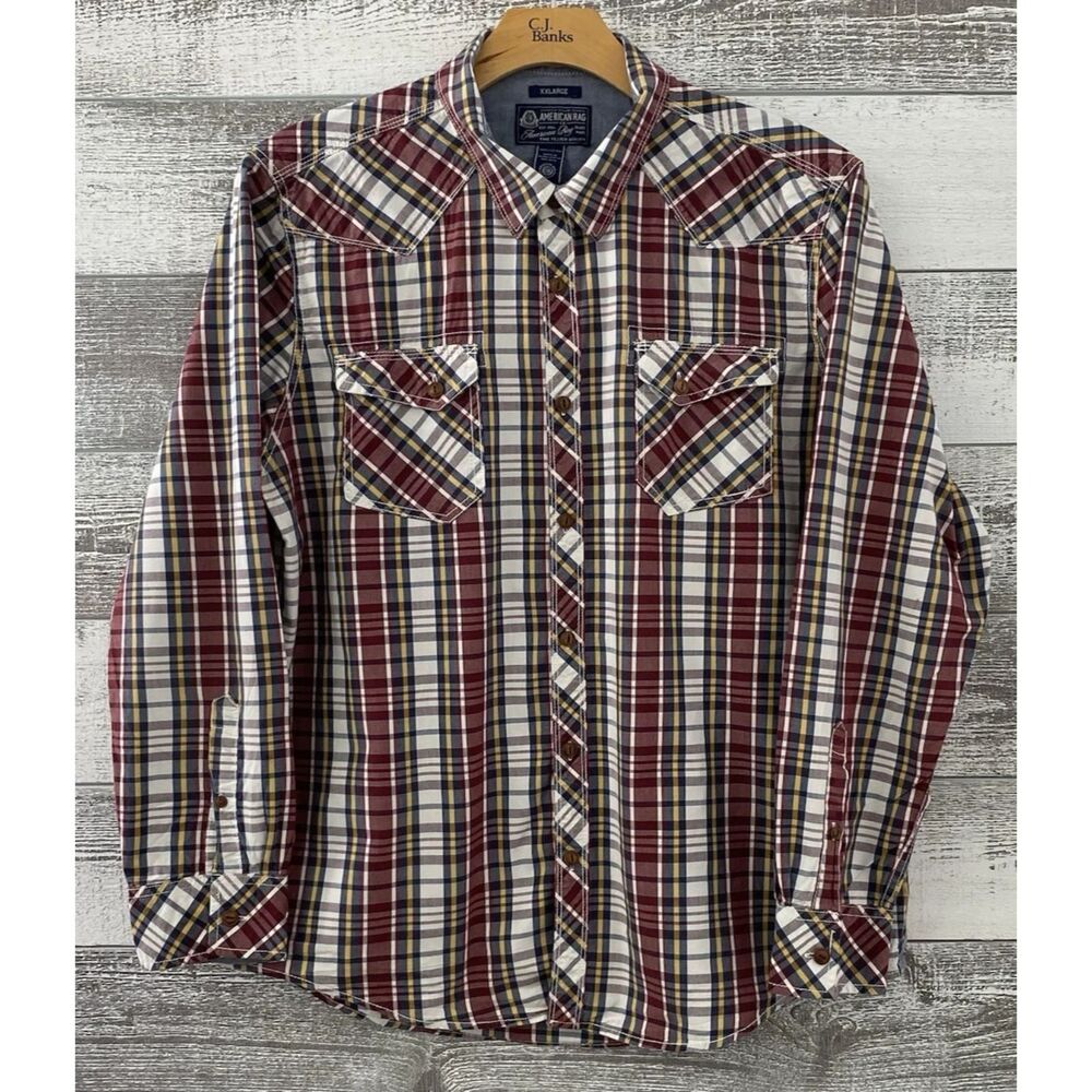 American Rag Cie Men's XXL 100% Cotton Short Sleeve Plaid Button Up Shirt